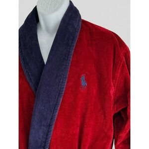 Polo Ralph Lauren Maroon Velour Bathrobe Robe BIG PONY Belted One Size Cotton